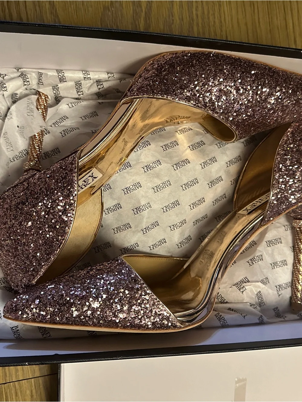Badgley Mischka Rose Gold Glitter D'Orsay Pointed Heels